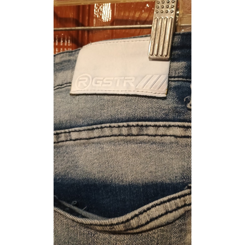 RGSTR Slim Straight Jeans Mens 32 Light Blue Good Stretch Whiskered Casual - Picture 5 of 7